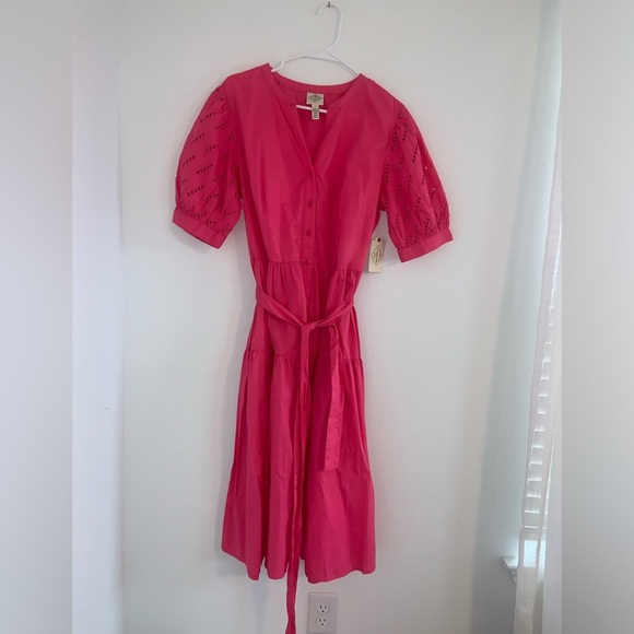 St. John’s Bay Eyelet Cap Sleeve Tiered Tie Dress Pink - Picture 3 of 15